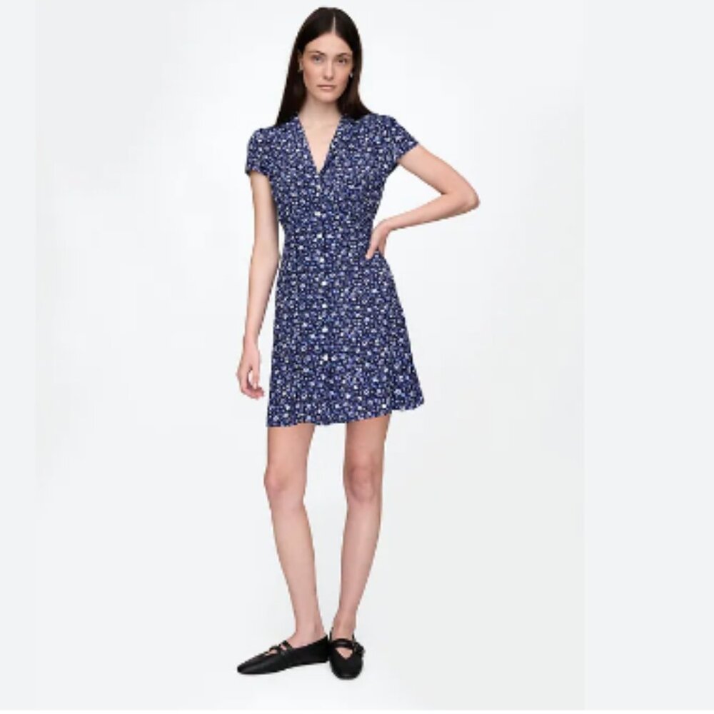 GAP Crepe mini dress in blue floral. Size L Tall - NWT